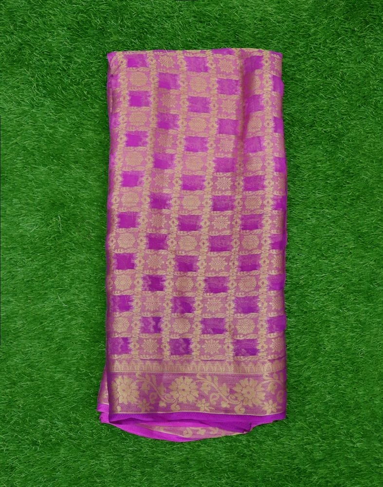 Pink Checkered Chiffon Zari Saree