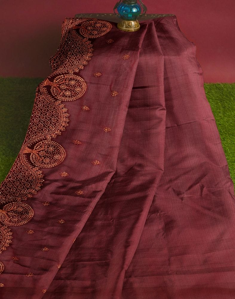 Maroon Floral Embroidery work Chiffon Saree