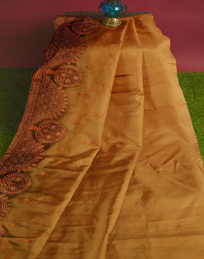 Collection of Mustard Floral Embroidery work Chiffon Saree in a gallery layout