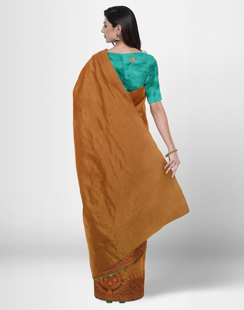 Mustard Floral Embroidery work Chiffon Saree