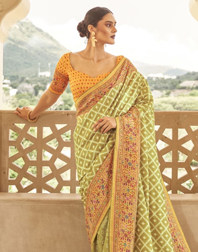 Collection of Mehendi Green Geometric Dola Silk Saree in a gallery layout