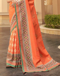 Collection of Dola Silk Orange Coloured Saree in a gallery layout