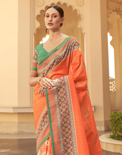 Collection of Dola Silk Orange Coloured Saree in a gallery layout