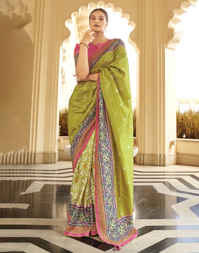 Collection of Light Green Checks Dola Silk Fabric Saree in a gallery layout