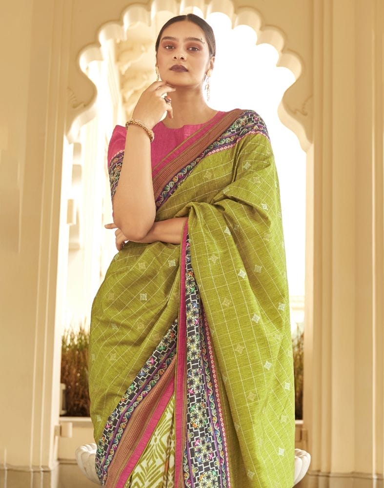 Collection of Light Green Checks Dola Silk Fabric Saree in a gallery layout