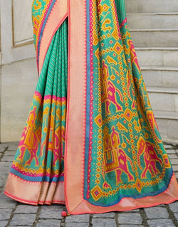 Collection of Brasso Pattern Sea Green Coloured Saree in a gallery layout