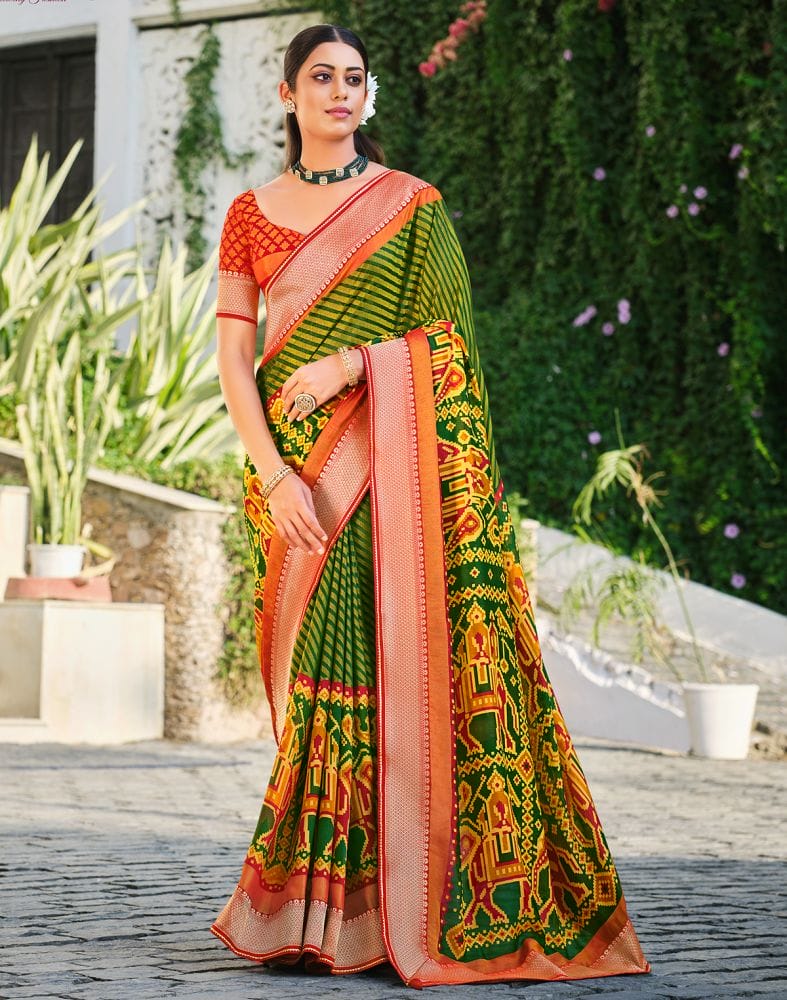 Collection of Green Coloured Brasso Printed Saree in a gallery layout