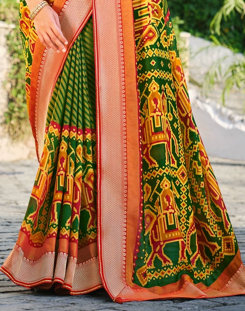 Collection of Green Coloured Brasso Printed Saree in a gallery layout