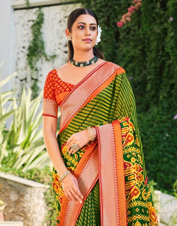 Collection of Green Coloured Brasso Printed Saree in a gallery layout