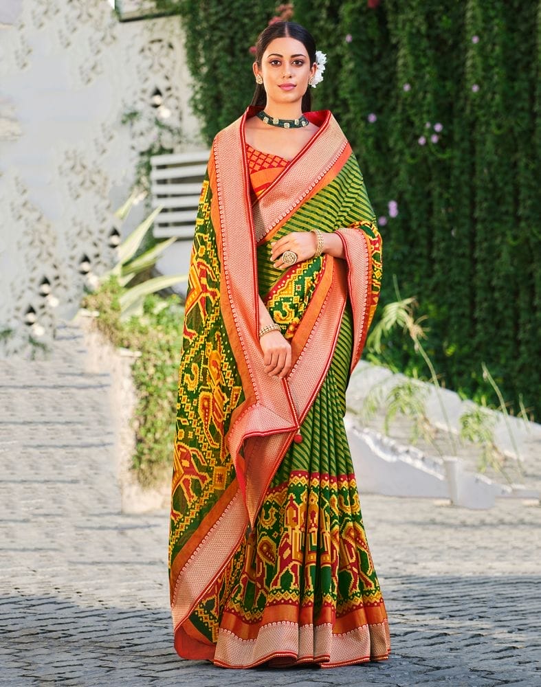 Collection of Green Coloured Brasso Printed Saree in a gallery layout