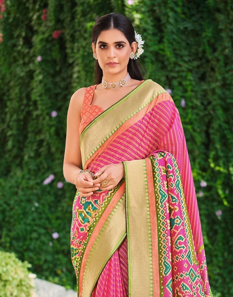 Light Pink Brasso Striped Pattern Saree