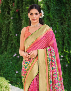 Collection of Light Pink Brasso Striped Pattern Saree in a gallery layout