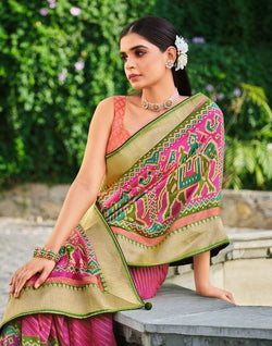 Collection of Light Pink Brasso Striped Pattern Saree in a gallery layout