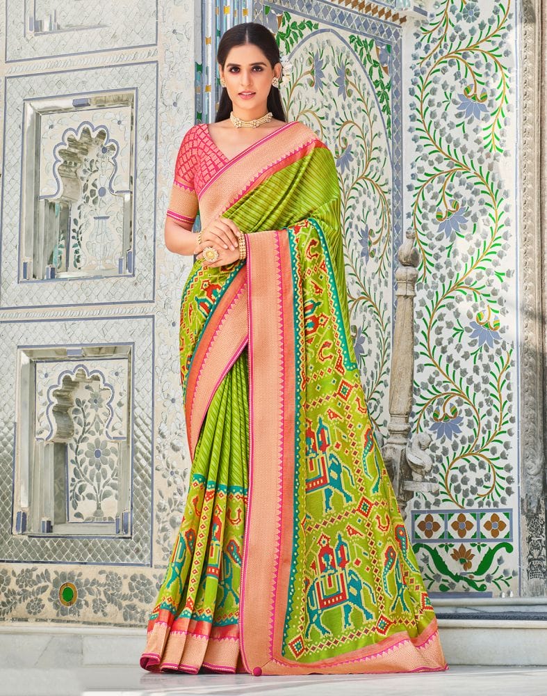 Collection of Light Parrot Green Striped Brasso Saree in a gallery layout