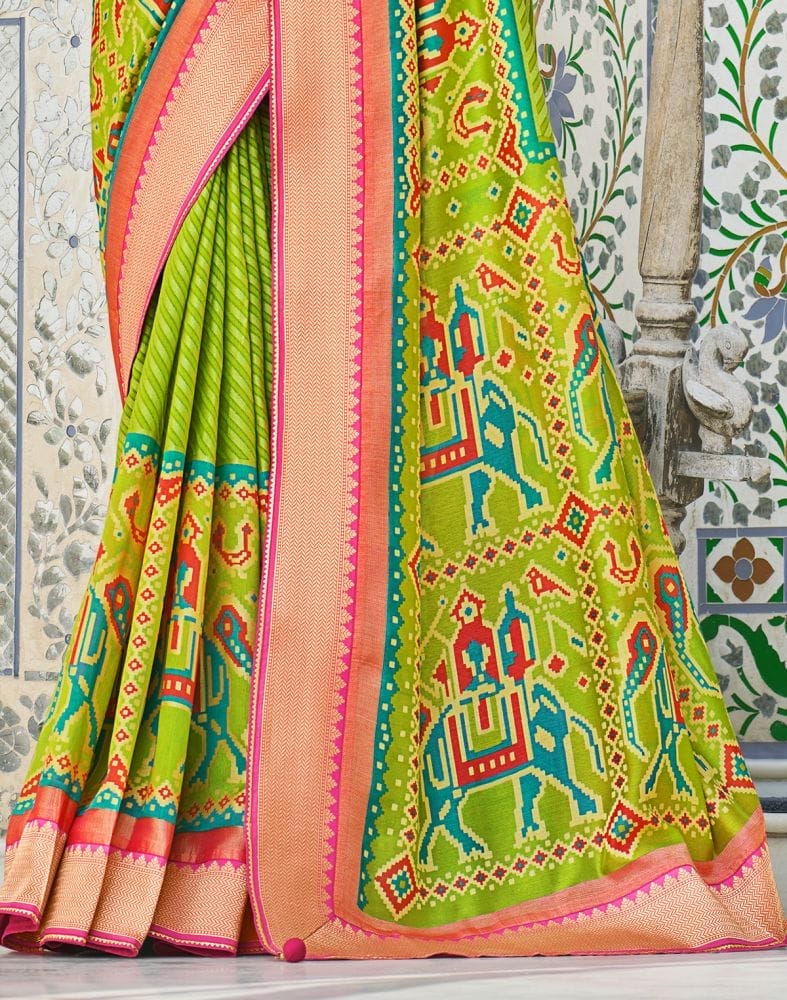 Collection of Light Parrot Green Striped Brasso Saree in a gallery layout