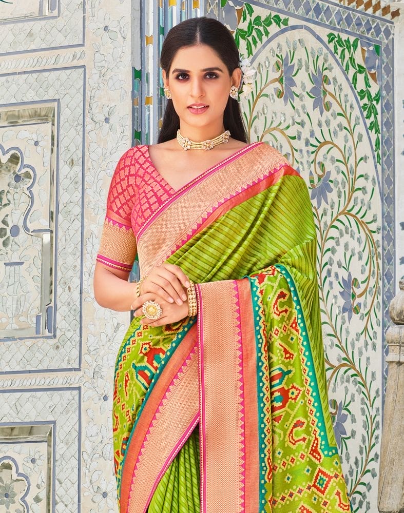 Collection of Light Parrot Green Striped Brasso Saree in a gallery layout