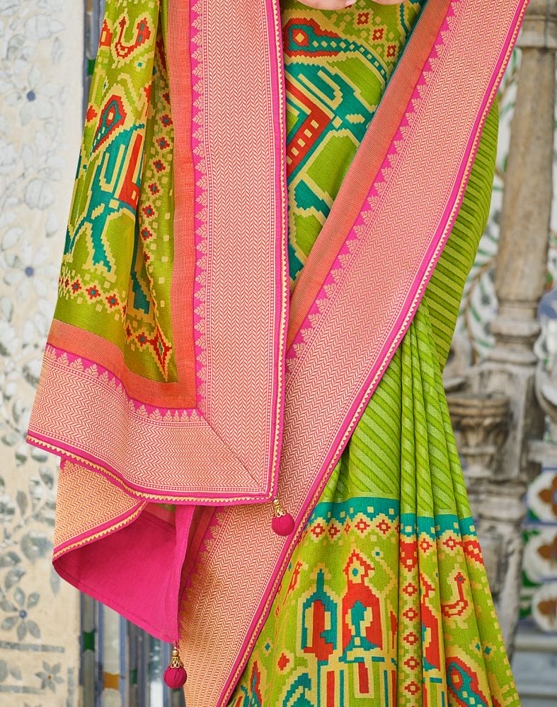 Collection of Light Parrot Green Striped Brasso Saree in a gallery layout