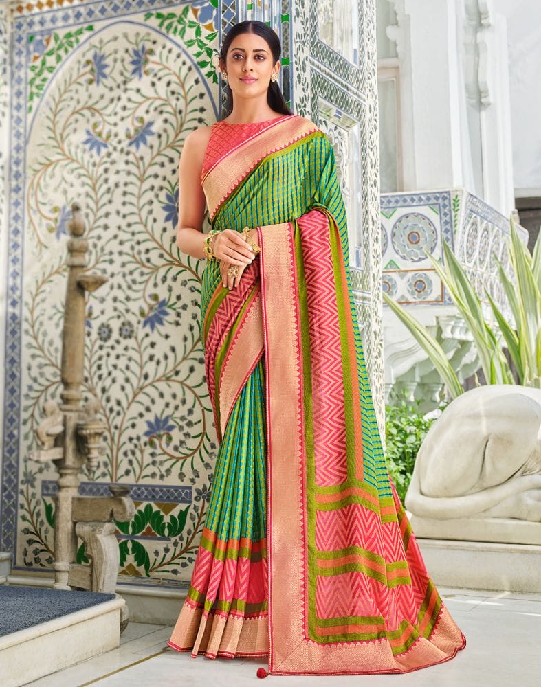 Stylish Green Coloured Brasso Printed Saree