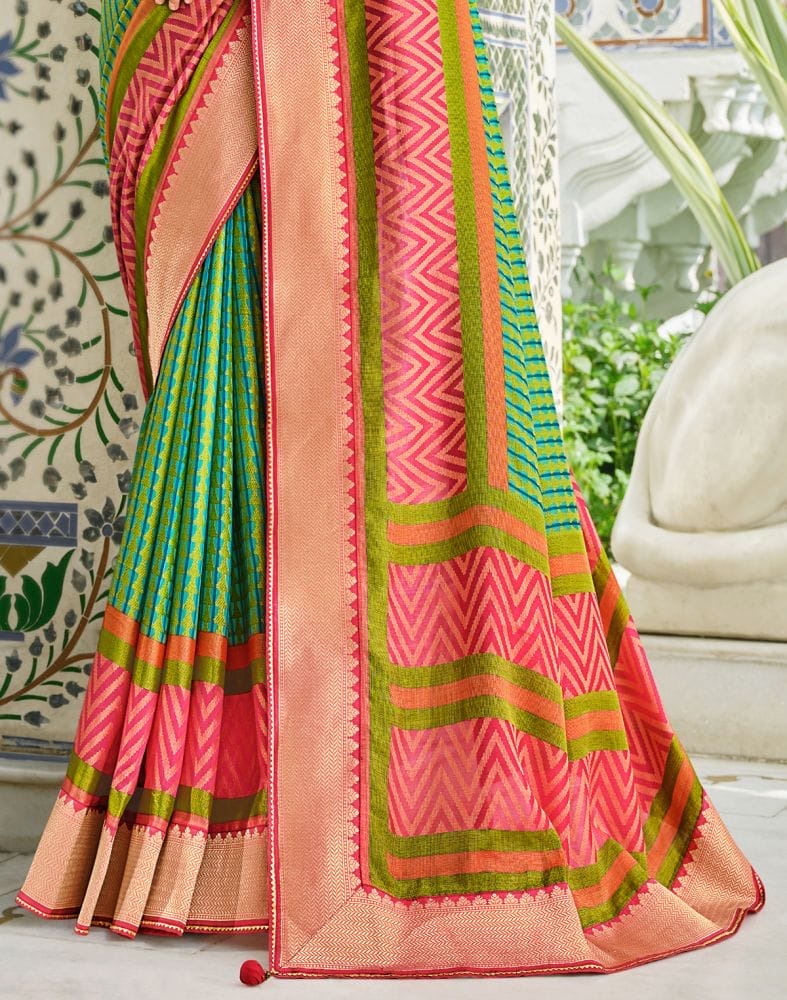 Collection of Stylish Green Coloured Brasso Printed Saree in a gallery layout