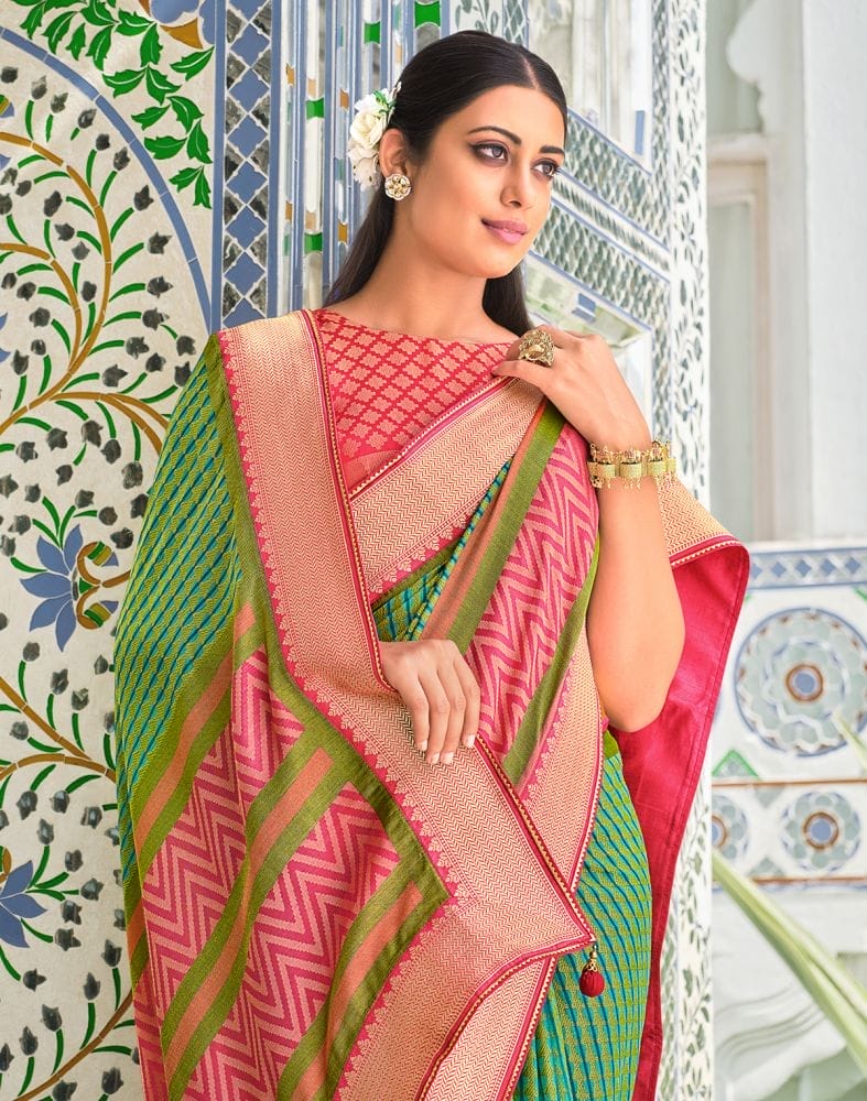 Collection of Stylish Green Coloured Brasso Printed Saree in a gallery layout