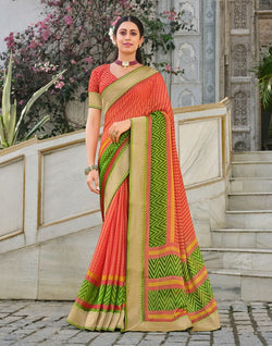 Collection of Brasso Fabric Peach Coloured Saree in a gallery layout