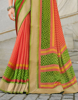 Collection of Brasso Fabric Peach Coloured Saree in a gallery layout