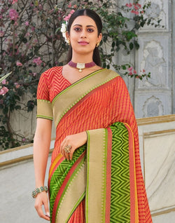 Collection of Brasso Fabric Peach Coloured Saree in a gallery layout