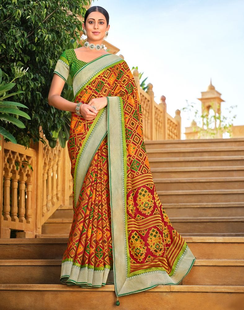 Collection of Mustard Geometric Pattern Brasso Saree in a gallery layout