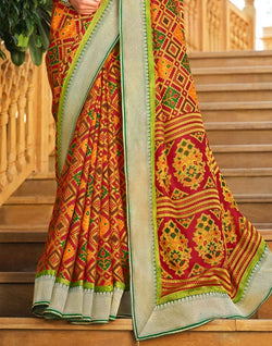 Collection of Mustard Geometric Pattern Brasso Saree in a gallery layout