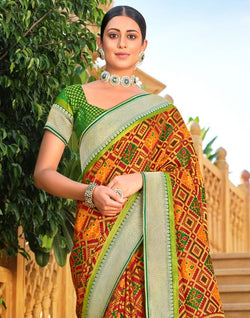 Collection of Mustard Geometric Pattern Brasso Saree in a gallery layout