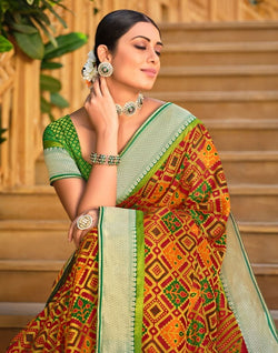 Collection of Mustard Geometric Pattern Brasso Saree in a gallery layout