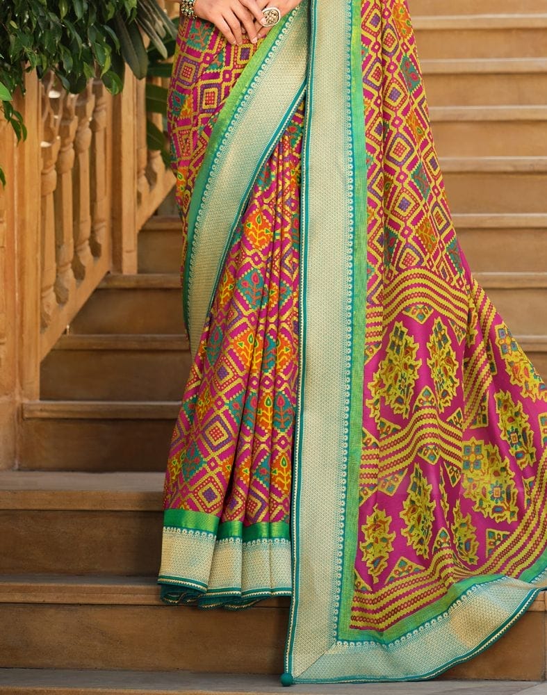 Stylish Multi Color Geometric Print Brasso Saree