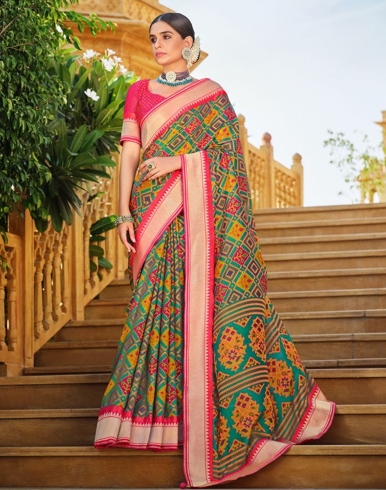 Collection of Light Green Geometric Brasso Fancy Saree in a gallery layout