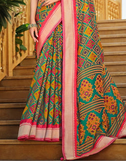 Collection of Light Green Geometric Brasso Fancy Saree in a gallery layout