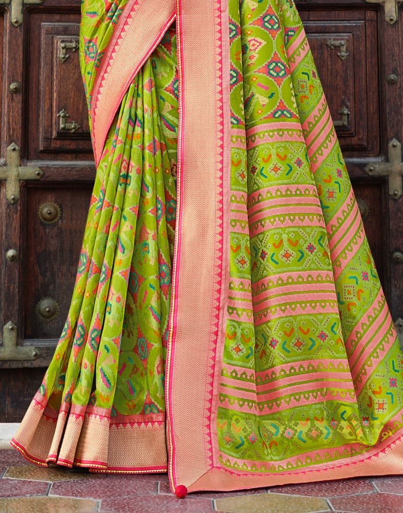 Parrot Green Brasso Fancy Saree