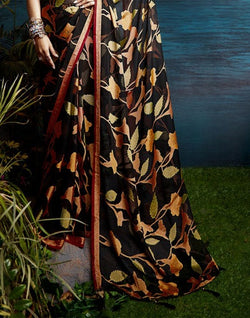 Collection of Black Botanical Print Chiffon Saree in a gallery layout