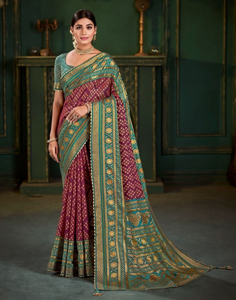 Collection of Maroon Geometric Print Patola Saree in a gallery layout