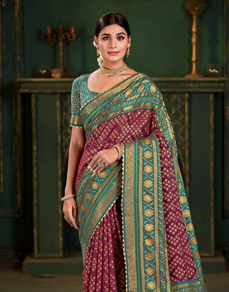 Collection of Maroon Geometric Print Patola Saree in a gallery layout