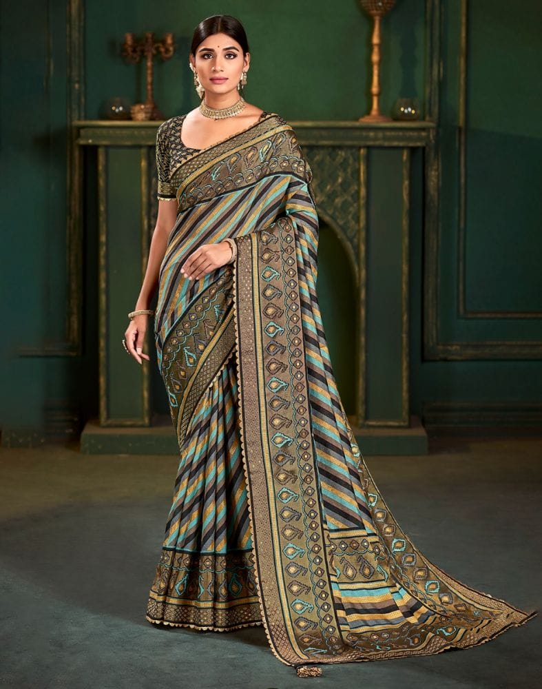 Collection of Multi Color Striped Pattern Patola Saree in a gallery layout