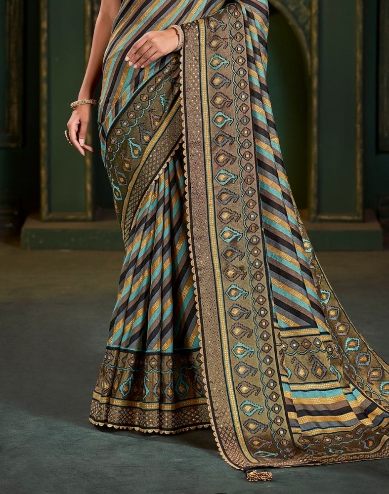 Collection of Multi Color Striped Pattern Patola Saree in a gallery layout