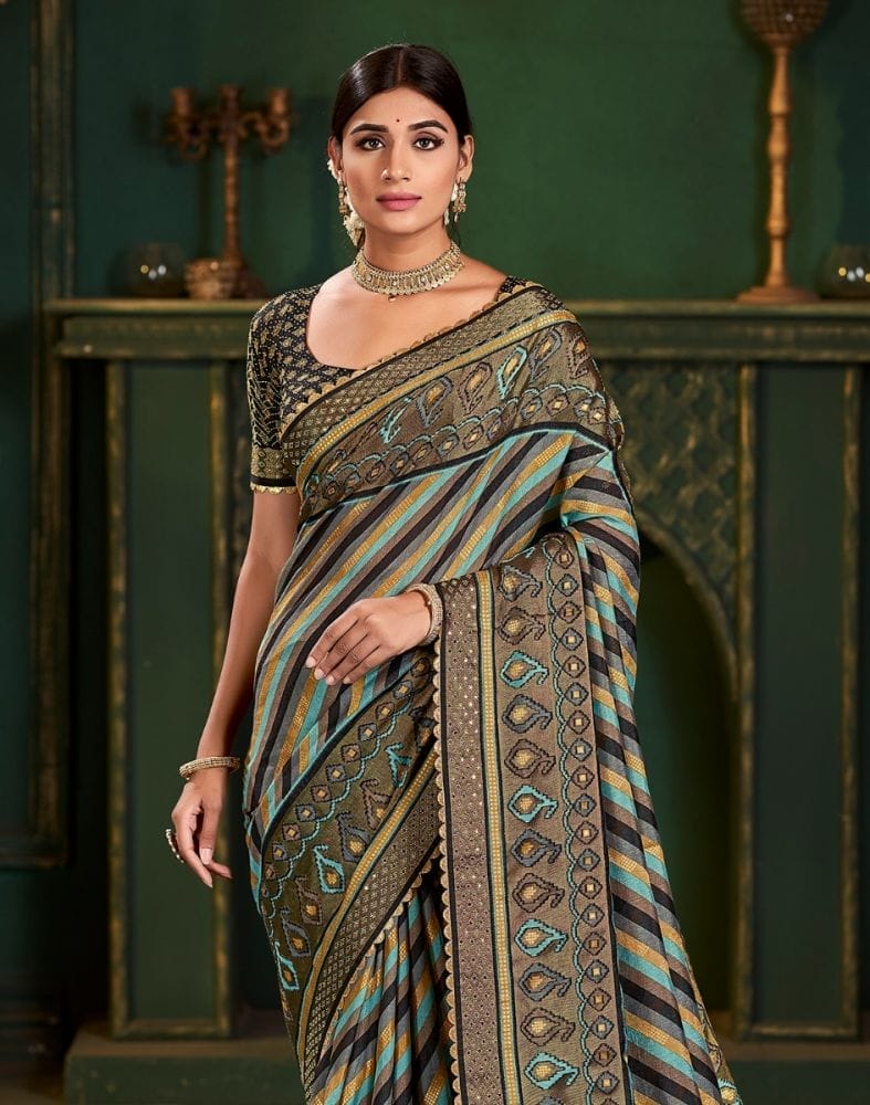 Collection of Multi Color Striped Pattern Patola Saree in a gallery layout