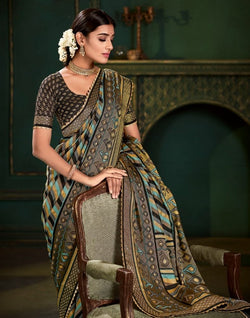 Collection of Multi Color Striped Pattern Patola Saree in a gallery layout