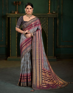 Collection of Grey Botanical Print Patola Saree in a gallery layout