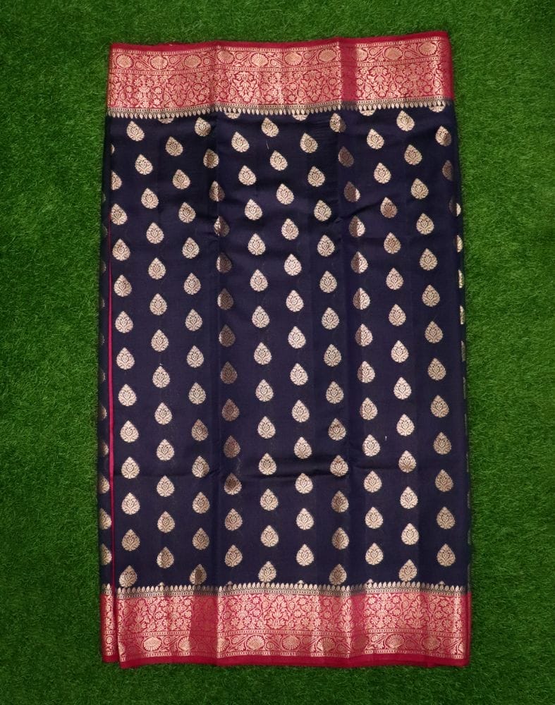 Navy Blue Botanical Pure Dupion Saree