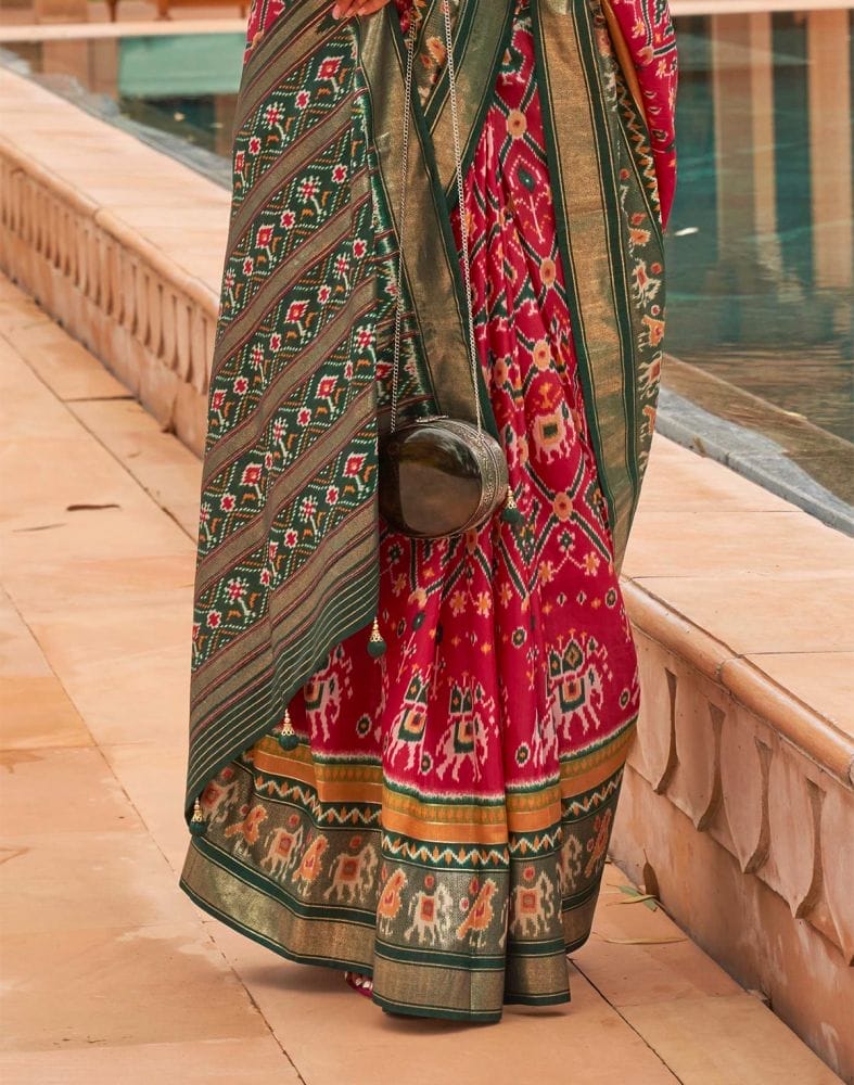 Collection of Red and Green Ikat Print Patola Silk Saree in a gallery layout