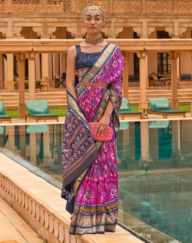 Collection of Pink Ikat Woven Patola Silk Saree in a gallery layout