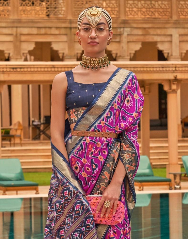 Pink Ikat Woven Patola Silk Saree