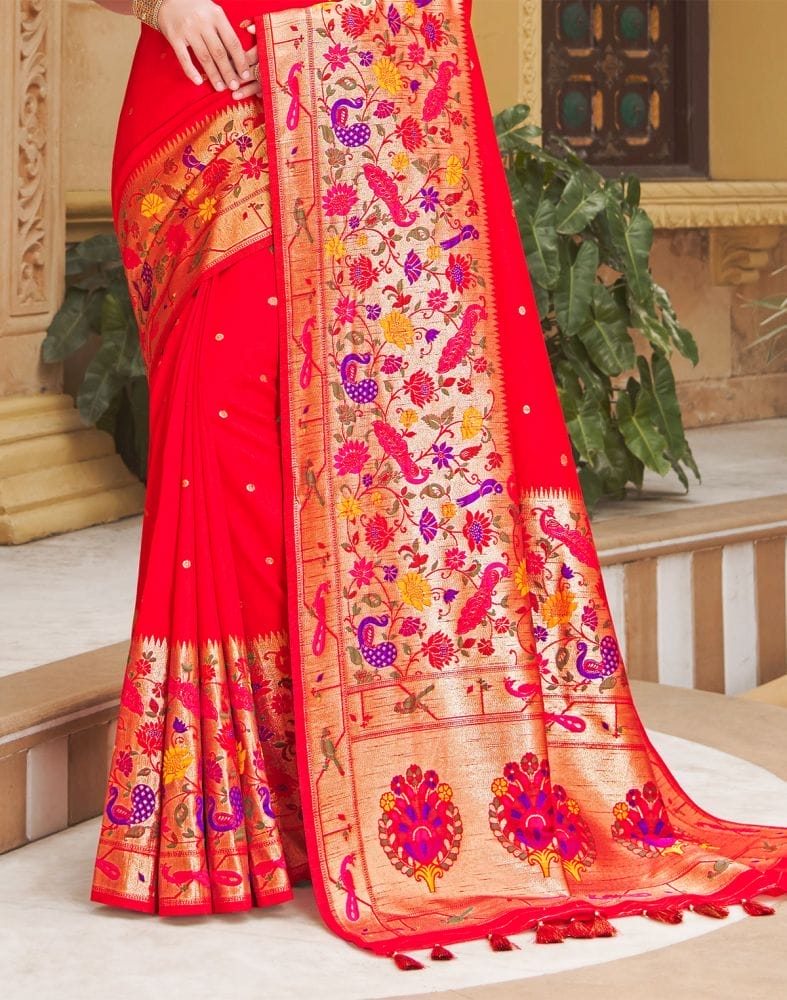 Red Coloured Plain Banaras Fancy Saree