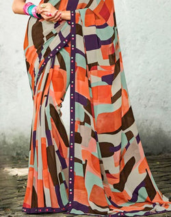 Collection of Multi Color Graphic Print Chiffon Fabric Saree in a gallery layout