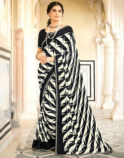 Collection of Black Graphic Print Chiffon Saree in a gallery layout